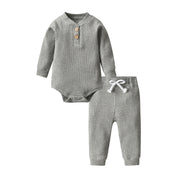 Newborn Baby Boys Girls Clothes Set Cotton Solid Knitted Ribbed Long Sleeve Bodysuit and Pants Infant Clothig Outfits