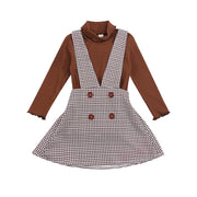Girls Autumn Fashion Clothes Set 2 Pieces Suit Solid Turtleneck Tops+Plaid Suspender Skirt Kids Sets Girls Clothes 1-6Y