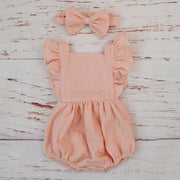 Organic Cotton Baby Girl Clothes Summer New Double Gauze Kids Ruffle Romper Jumpsuit Headband Dusty Pink Playsuit For Newborn 3M