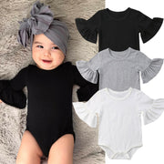 Newborn Baby Girl Flare Sleeve Solid Black White Grey Casual Romper Jumpsuit Outfits Baby Clothes Summer kids Suit