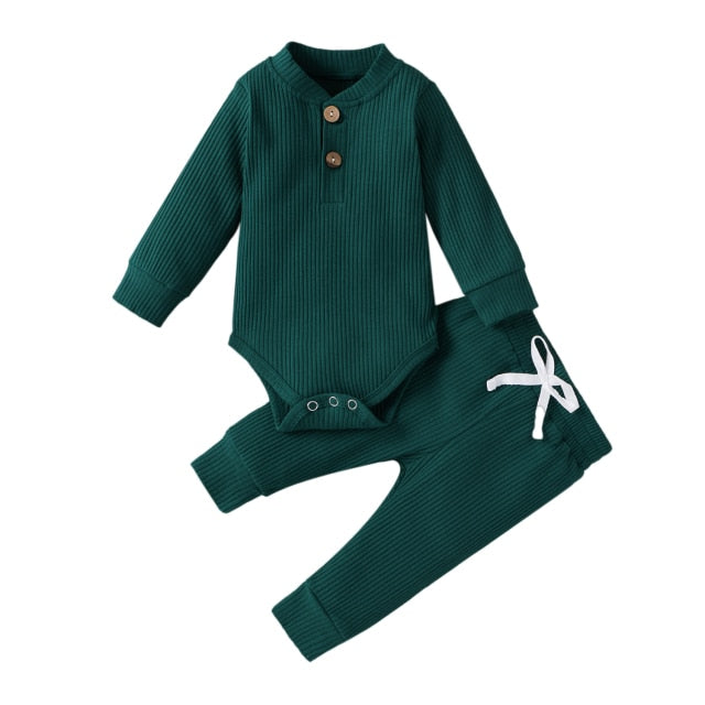 Baby Outfits Solid Sets Infant Toddler Newborn Girls/ Boys Autumn Winter Long Sleeve Romper Pants 0-24M