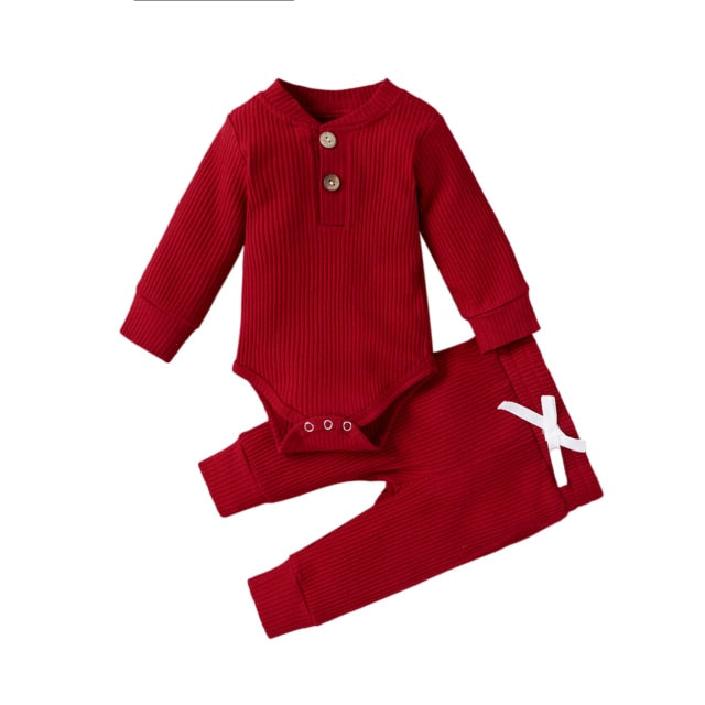 Baby Outfits Solid Sets Infant Toddler Newborn Girls/ Boys Autumn Winter Long Sleeve Romper Pants 0-24M