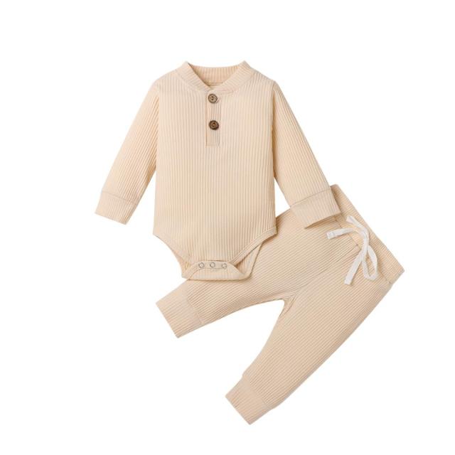 Baby Outfits Solid Sets Infant Toddler Newborn Girls/ Boys Autumn Winter Long Sleeve Romper Pants 0-24M