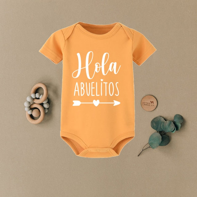 Hola Abuelo Y Abuela Pregnancy Announcement Cotton Bodysuit Infant Baby Jumpsuit Announcement To Grandparents Baby Shower Gift