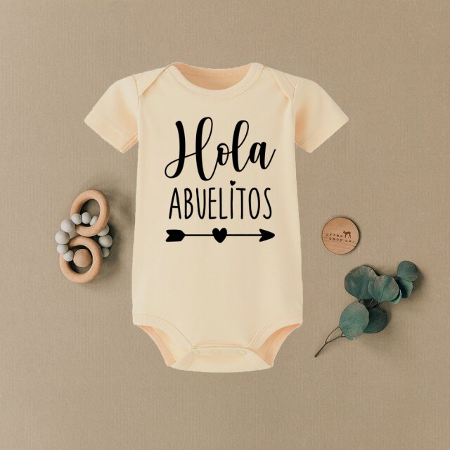 Hola Abuelo Y Abuela Pregnancy Announcement Cotton Bodysuit Infant Baby Jumpsuit Announcement To Grandparents Baby Shower Gift