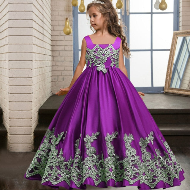 Kids Summer Princess Dress Girls Flower Embroidery Dress For Girls Vintage Wedding Party Formal Ball Gown Children Clothing
