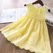 Baby and Girls Dresses Summer Cotton Embroidered Hollow dress Kids Clothing Cute Ruffled Round Neck Vest Dress
