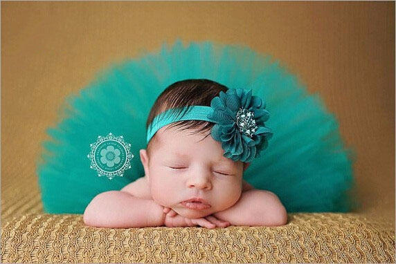 Newborn Baby Girl Tulle Tutu Skirt and Flower Headband Set Photograph Props Gift Set