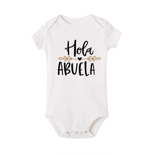 Hola Abuela and Abuelo Pregnancy Announcement Baby Bodysuit Jumpsuit Infant Clothing Overalls Pregnancy Gift for New Grandparents