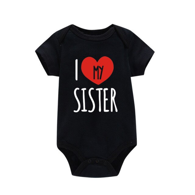I Love My Sister/ Brother Baby Boys Girls Bodysuits Summer Short Sleeve Body Baby Romper Cotton Sibling Matching Onesie