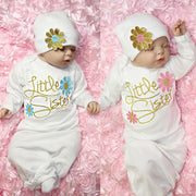 Newborn Baby Girl Sleepwear Infant Kid Floral Long Sleeve Cotton Robes Nightie Layette Night Gown Bundler Sleepsuit Set Hat
